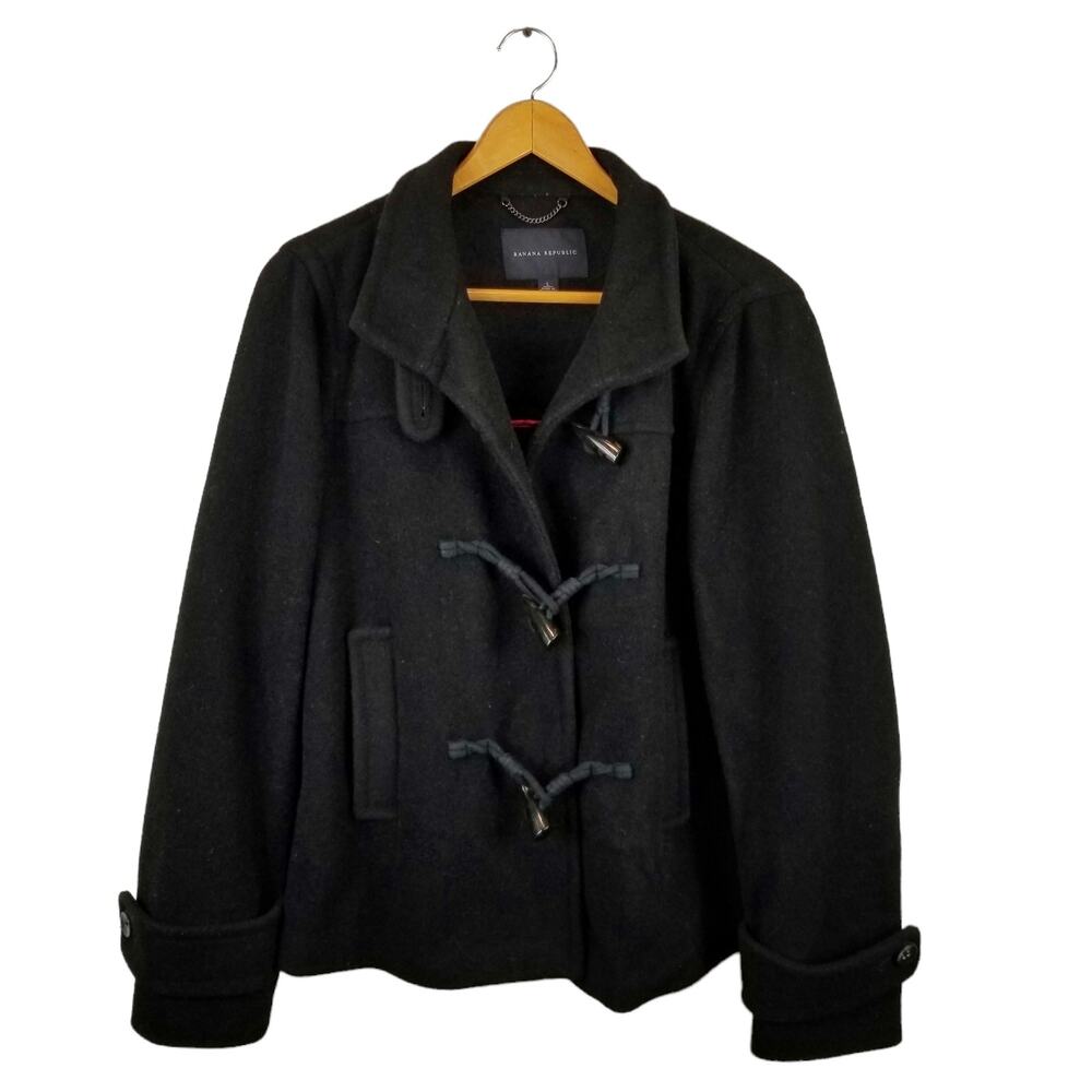 Banana Republic Women's Black Wool Blend Toggle Button Pea Coat Size L Large